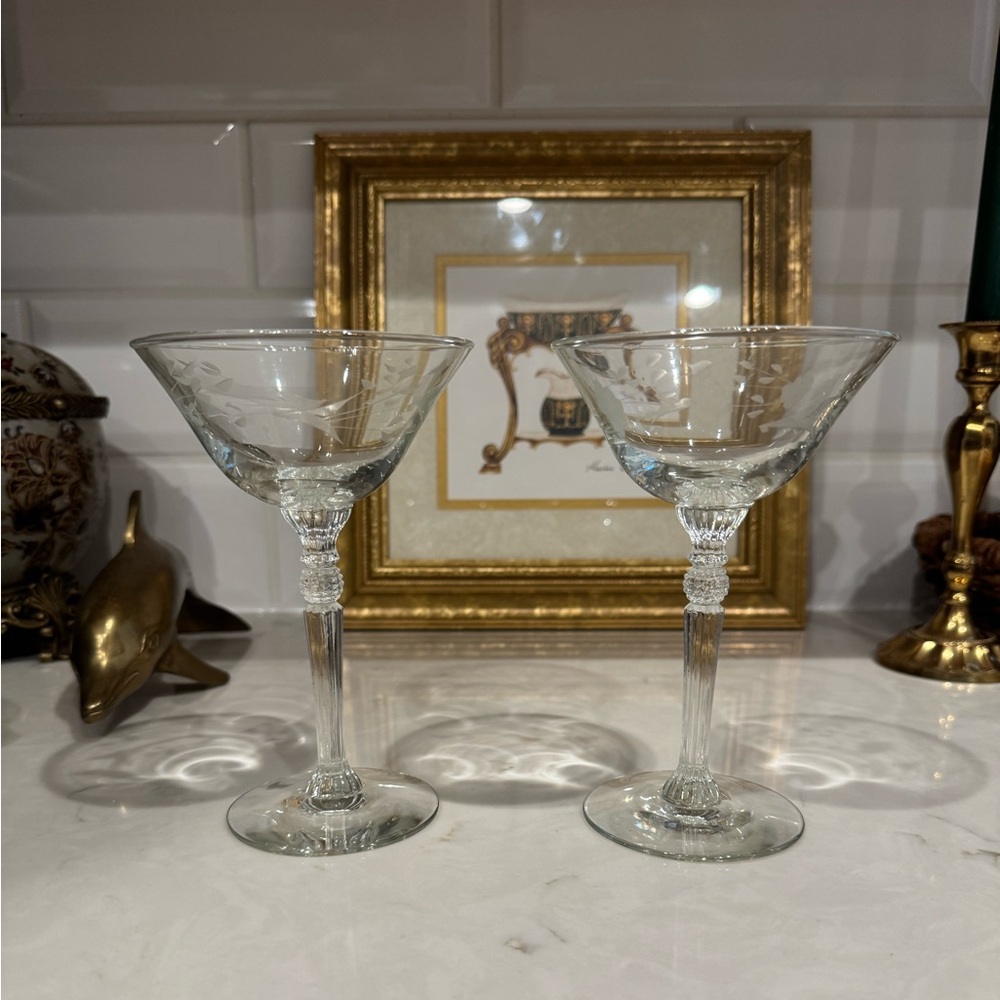 Vintage Riekes-Crisa Cut Crystal Liquor Cocktail Roses 6” Set of 2